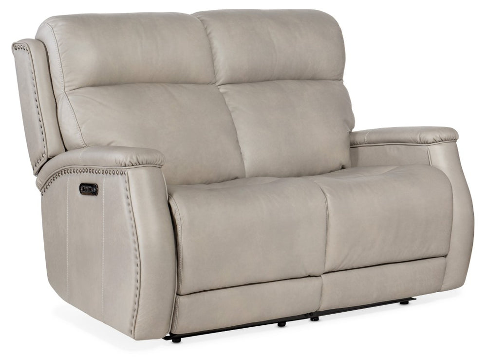 Hooker Furniture Rhea Sahara Ash Zero-Gravity Power Recline Loveseat With Power Headrests, Usb & Nailhead Trim Light Gray SS703-PHZ2-091