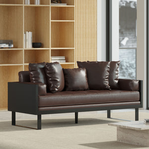 English Elm Christopher Knight Home® - LOVESEAT Contemporary Oversized Faux Leather Loveseat with Button Tufting, Iron Sled Legs, 72.5" Dark Brown 72103.00PUDBRN