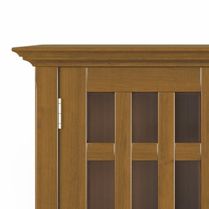 English Elm Bedford - Handcrafted Low Storage Media Cabinet In Light Golden Brown With Glass Doors & Shelves B136P158478