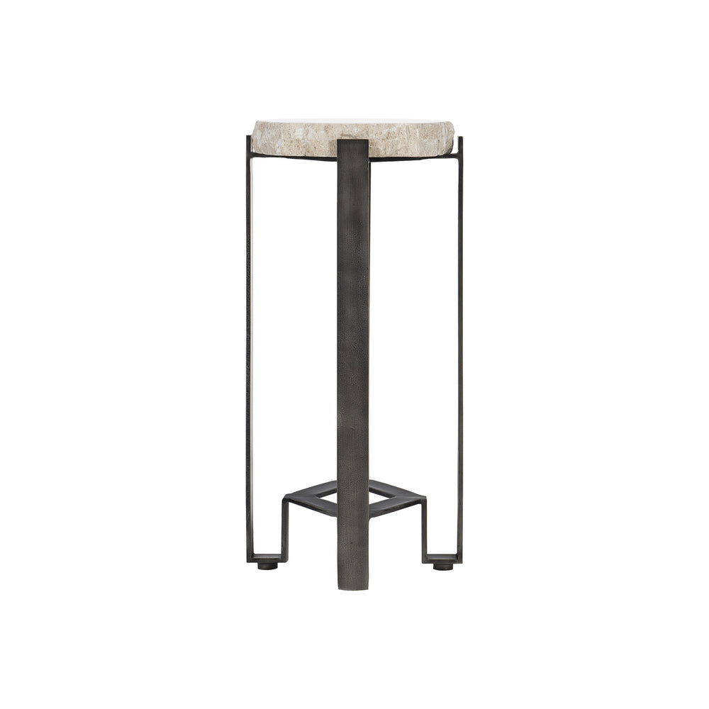 Bernhardt Bernhardt Sayers Oval Accent Table With Travertine Top & Oil-Rubbed Bronze Steel Base, 22"H 414112