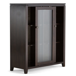 English Elm Cosmopolitan Solid Wood Medium Storage Cabinet in Dark Mahogany Brown with Sliding Glass Doors, Adjustable Shelves B136P159521