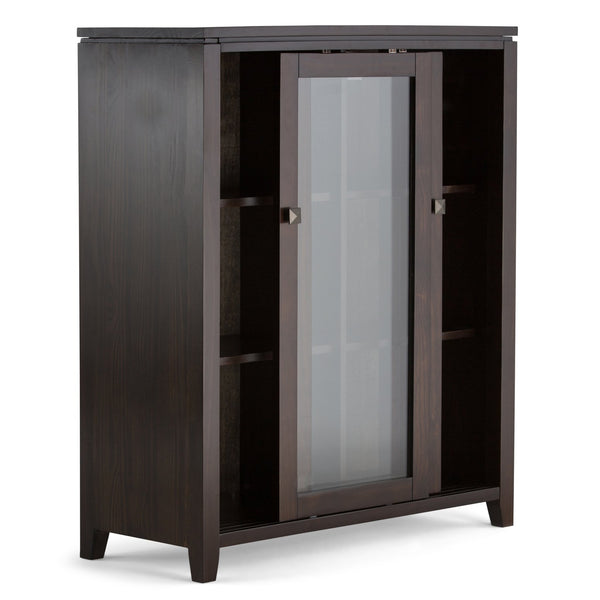 English Elm Cosmopolitan Solid Wood Medium Storage Cabinet in Dark Mahogany Brown with Sliding Glass Doors, Adjustable Shelves B136P159521