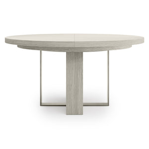 Bernhardt Bernhardt Tempo Round Dining Table With 20" Leaf — Wire‑Brushed Oak Pedestal, Satin Nickel Band Finish K2135