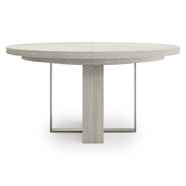 Bernhardt Bernhardt Tempo Round Dining Table With 20" Leaf — Wire‑Brushed Oak Pedestal, Satin Nickel Band Finish K2135