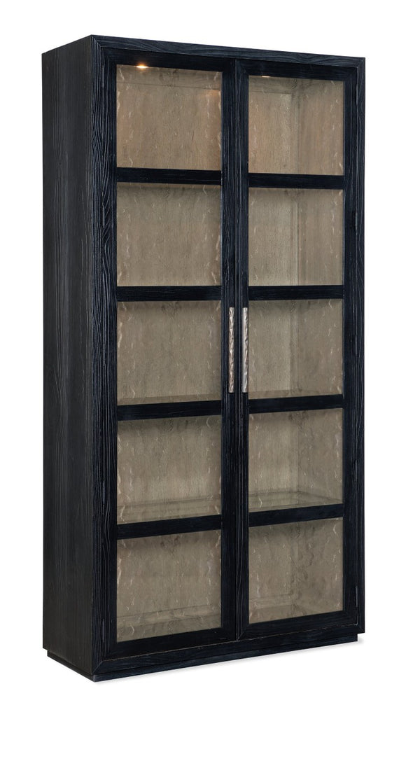 Hooker Furniture Linville Shou Sugi Ban Curio Cabinet — Charred-Black Pine, Mink Interior, Led Puck Lights, Adjustable Shelves 6150-75906-99