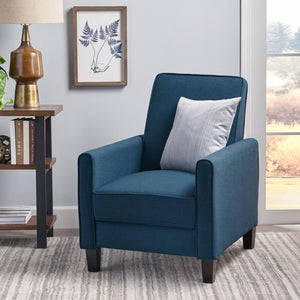 English Elm Christopher Knight Home® - Navy Low-Profile Fabric Push Back Chair with Tapered Legs & Pipe-Edge Detail — Compact Recliner for Small Spaces 52422.00FDBL