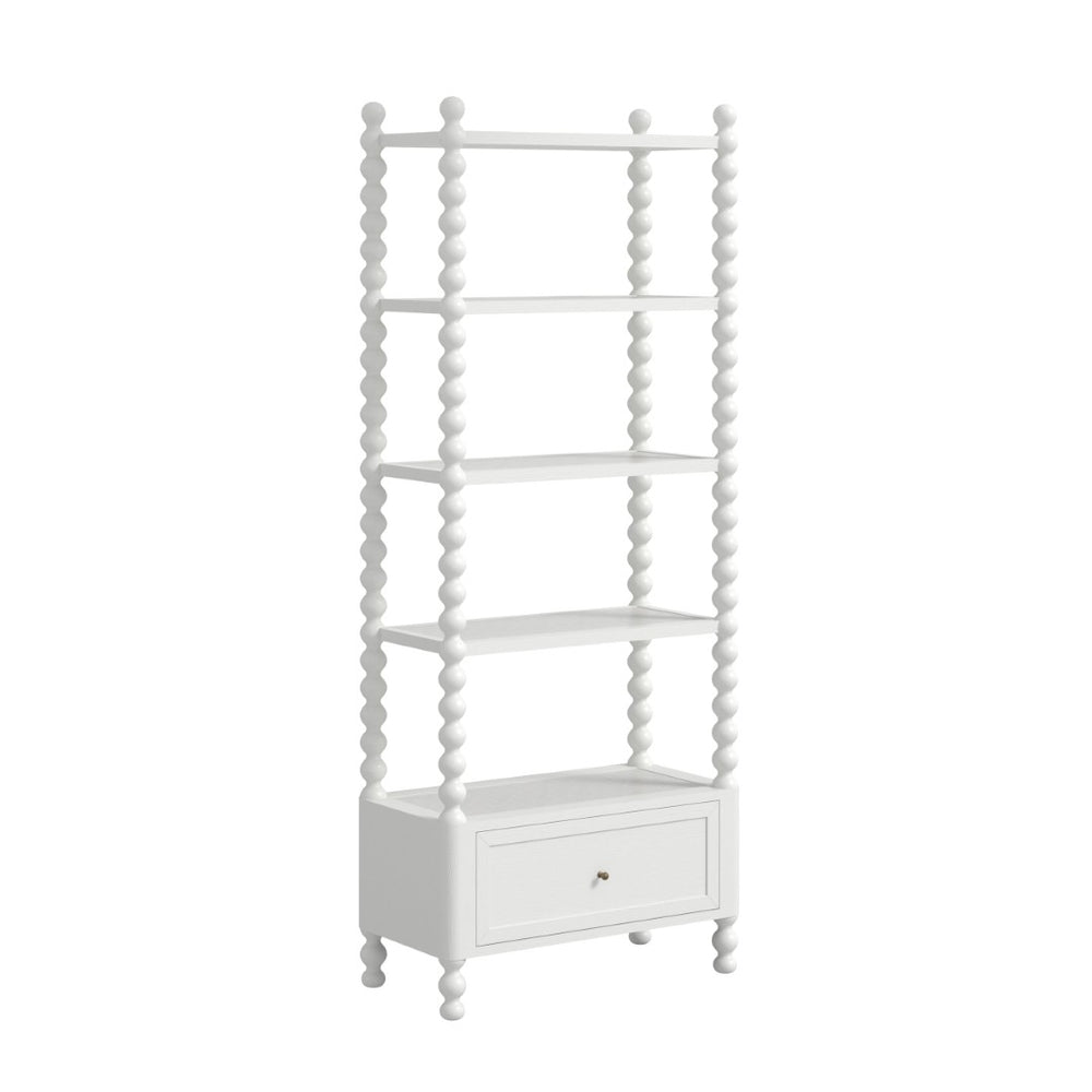A.R.T. Furniture Haven Etagere: Vintage-Inspired Storage Shelf with Spindle Sides, Drawer, and Modern White Finish 339400-2367