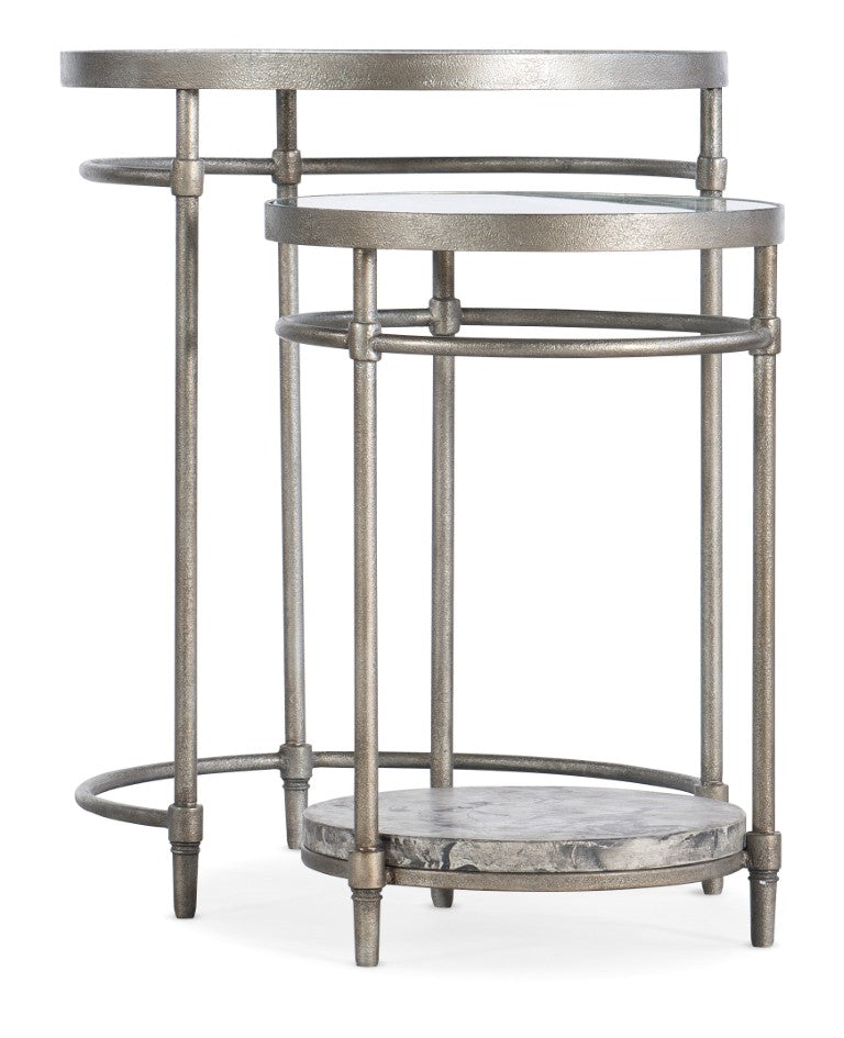 Hooker Furniture Nesting Concrete & Glass Tables Set With Champagne Metal Frame, Space-Saving Pair For Modern Living (97) 5889-80113-00