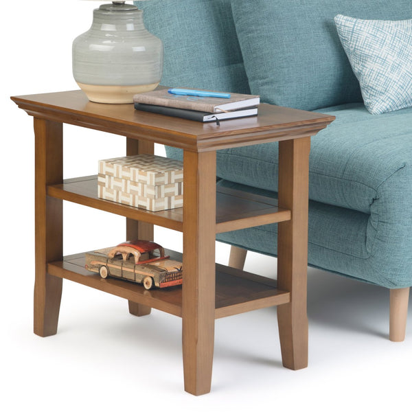 English Elm Acadian Solid Wood Narrow Side Table With Two Open Shelves - Stylish Light Brown Accent Table B136P159401