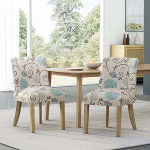English Elm Fabric Dining Chairs with Nailhead Trim Plush Seat Rubberwood Legs Set of 2 72610.00WHTBLU