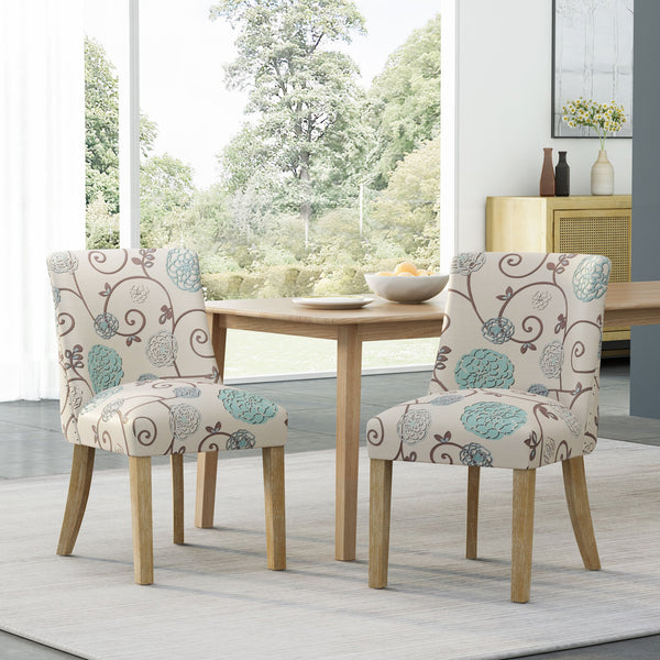 English Elm Fabric Dining Chairs with Nailhead Trim Plush Seat Rubberwood Legs Set of 2 72610.00WHTBLU