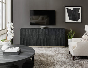Hooker Furniture Chapman Charred Black Shou Sugi Ban Entertainment Console With Integrated Power, Ventilation, Storage 6033-55480-99