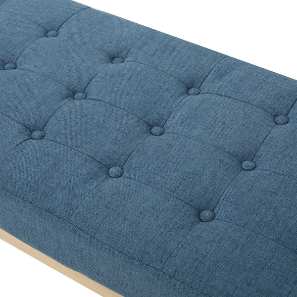 English Elm Ottoman Tufted Upholstered Bench with Birch Frame Mid-century Style for Bedroom Entry 60407.00BLU