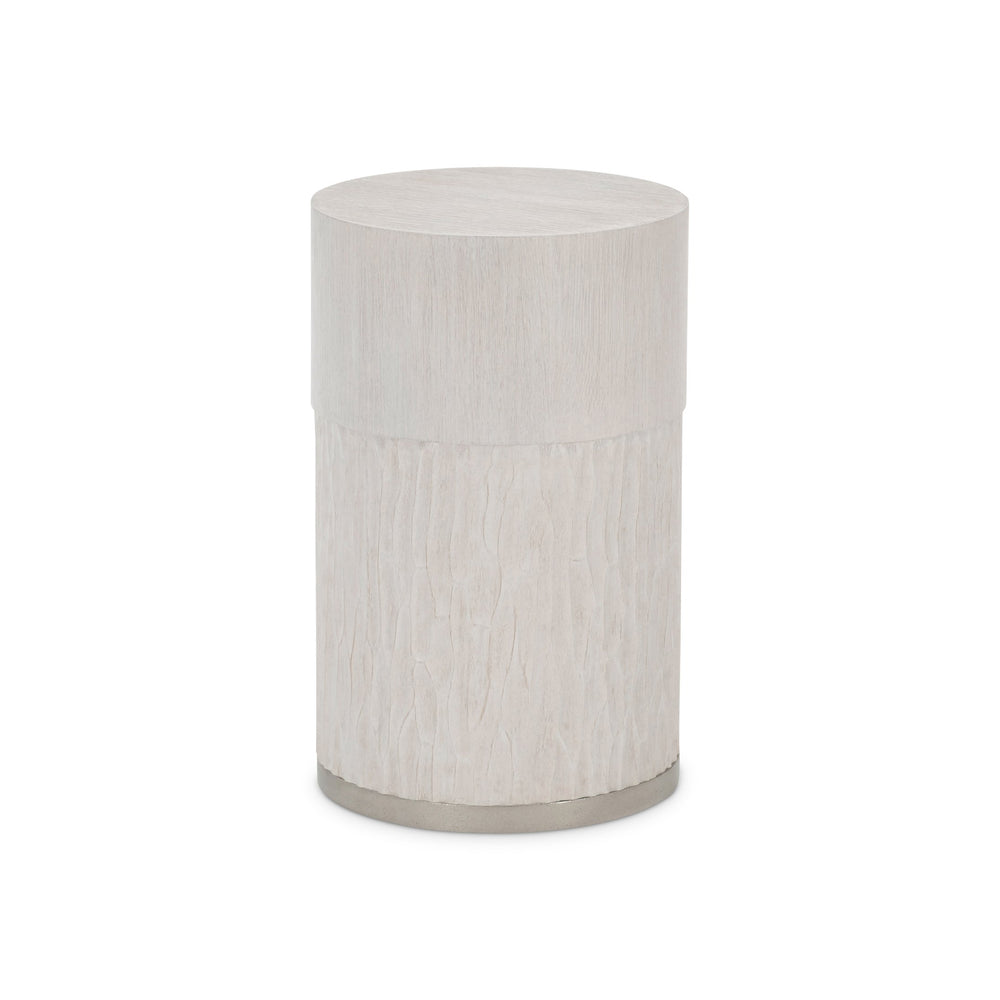 Bernhardt Bernhardt Solaria Wood Top Accent Table With Chiseled Resin Base, Weathered Bone Finish, 21" Height 310123
