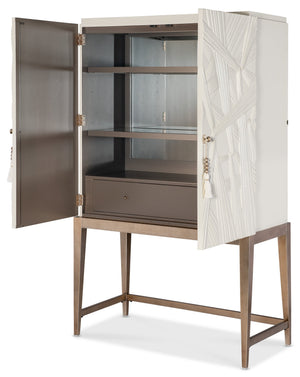 Hooker Furniture Melange Sculptural Bar Cabinet with Led Lighting Mirrored Back and Tapered Legs 628-50733-05