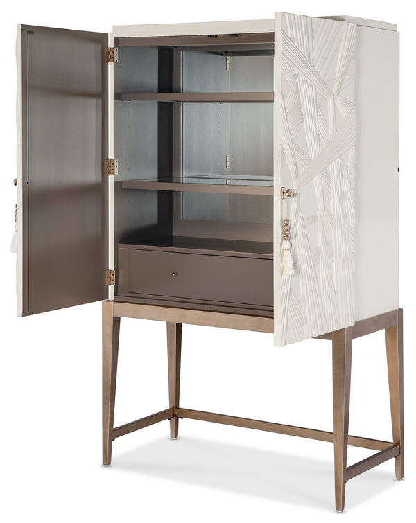Hooker Furniture Melange Sculptural Bar Cabinet with Led Lighting Mirrored Back and Tapered Legs 628-50733-05