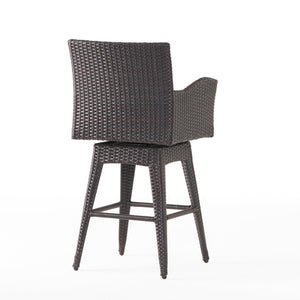 English Elm Modern Outdoor Pe Wicker Swivel Barstool with Cushioned Seat and Iron Frame 54128.00