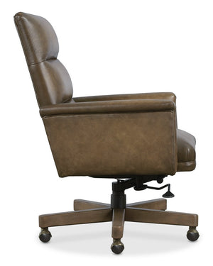 Hooker Furniture Starling Executive Swivel Tilt Chair With Semi-Aniline Top-Grain Leather, Channeled Back & Wood Base Brown EC822-078