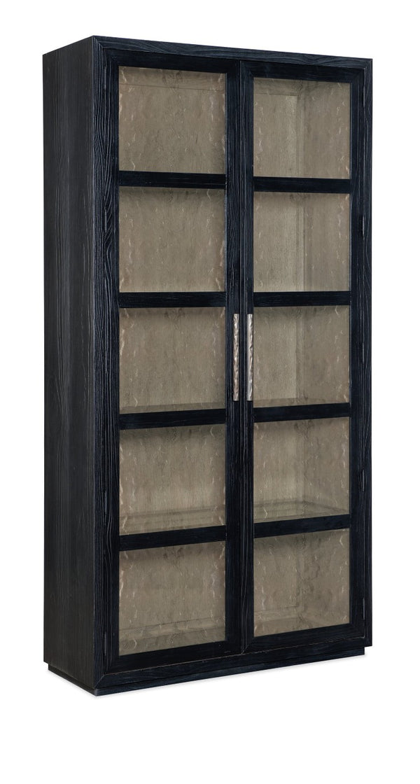 Hooker Furniture Linville Shou Sugi Ban Curio Cabinet — Charred-Black Pine, Mink Interior, Led Puck Lights, Adjustable Shelves 6150-75906-99