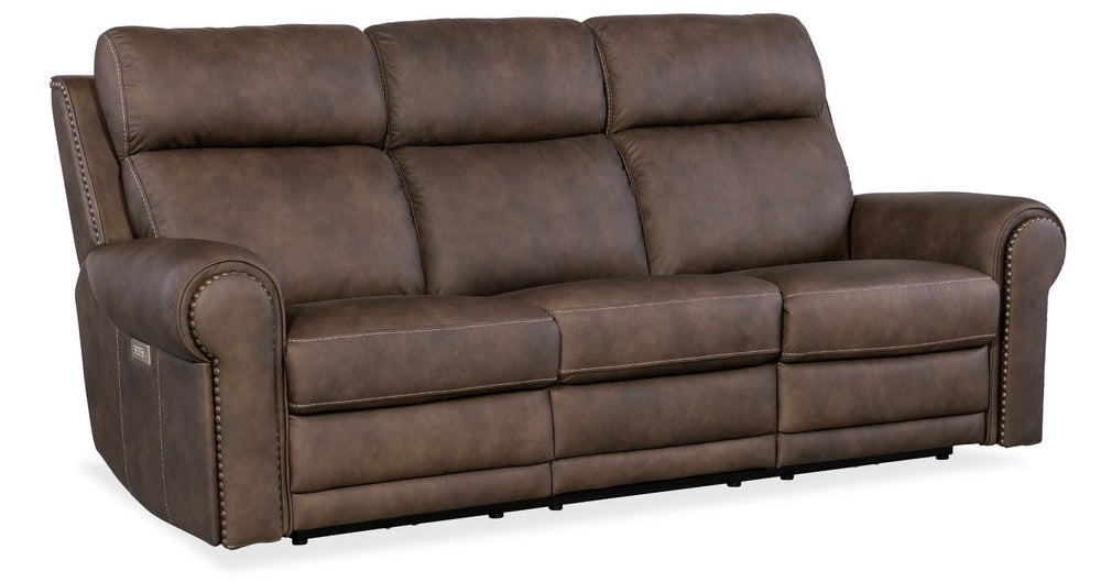 Hooker Furniture Duncan Power Sofa In Kalahari Bark Leather — Zero-Gravity Recline, Power Headrest & Lumbar Control SS635-PHZL3-088