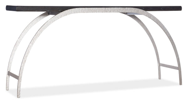 Hooker Furniture Commerce Oak-Veneer Console Table With Arched Metal Base, Two-Tone Black & Silver Finish, 68" 7228-85011-99