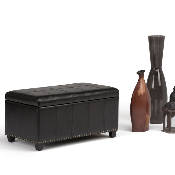 English Elm Amelia Storage Ottoman Bench with Hidden Compartment, Nailhead Trim, Stitched Faux Leather Seat Black B136P159105