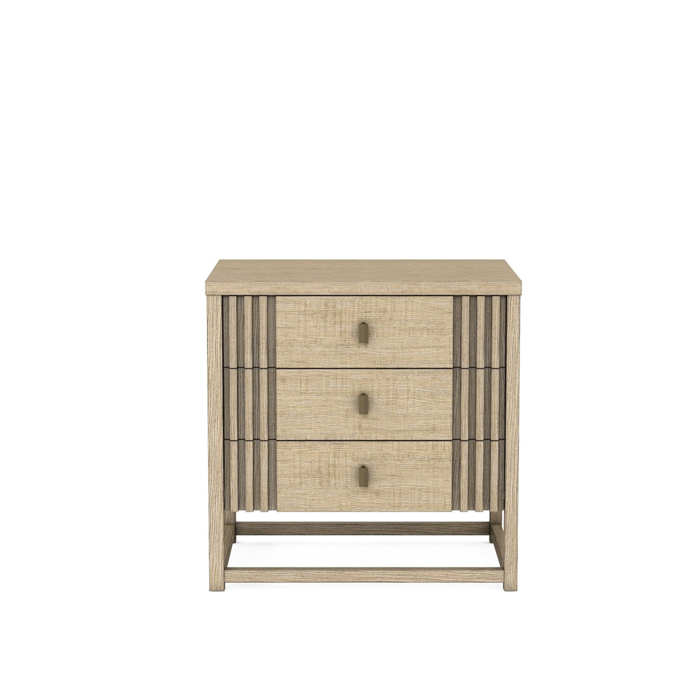 A.R.T. Furniture North Side Nightstand With Usb Chargers - Stylish Shale Finish, 3 Drawers, And Soft-close Glides Brown Parrawood Solids,Quarter Figured,Fiddle Ash Veneer,Metal 269140-2556