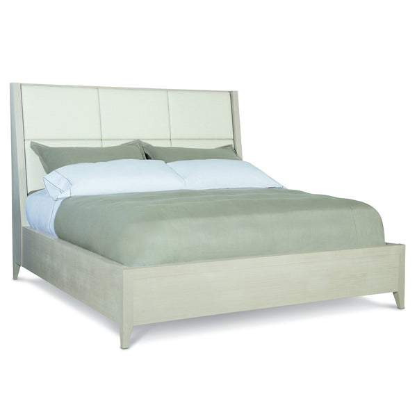 Bernhardt Bernhardt Axiom King Upholstered Panel Bed — Winged Headboard, Linear Gray Wood, Durable Slat Support K1089