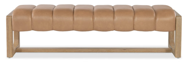 Hooker Furniture Banyon Bench Showcasing White Oak Frame, Sunbleached Top-Grain Leather Seat, Distressed Desert Oak Finish And Modern Lines Brown 6081-90019-85