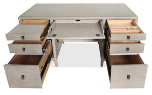 Hooker Furniture Burnham Junior Executive Desk With Distressed Alder Veneer, Locking File Drawers & Full-Extension Slides Gray 5921-10660-90