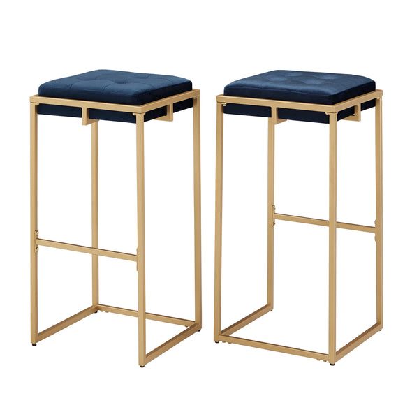 Homelegance By Top-Line Piper Gold Finish Velvet Button Tufted 29" Bar Height Stools (Set of 2) Blue Engineered Wood
