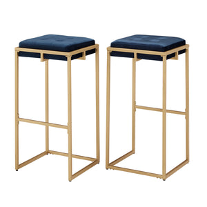 Homelegance By Top-Line Piper Gold Finish Velvet Button Tufted 29" Bar Height Stools (Set of 2) Blue Engineered Wood