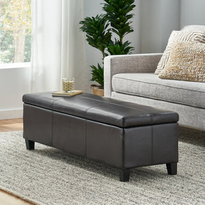 English Elm Glouster Bench Style Pu Leather Storage Ottoman with Soft Close Lid for Bedroom Brown 57742.00BRN