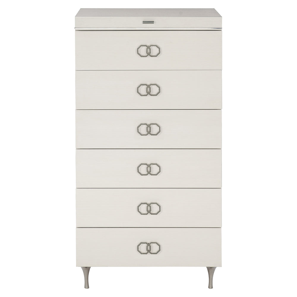 Bernhardt Bernhardt Silhouette Tall Drawer Chest With Eggshell Finish, Polished Metal Accents & Jewelry Tray 307117