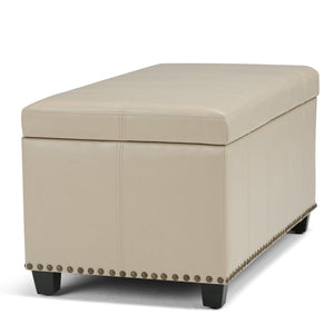 English Elm Amelia Storage Ottoman Bench with Hidden Compartment, Nailhead Trim, Stitched Faux Leather Seat Beige B136P159107