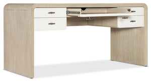 Hooker Furniture Brixton Writing Desk With Two-Tone Elm & Ivory Finish, 5 Drawers, Drop-Front Keyboard, Curved Design 6022-10458-80