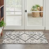 Nourison Brixton BRX01 Machine Made Loom-woven Tribal Border Indoor Only Modern & Contemporary Bohemian Rug Ivory,Black, Ivory Black 64% Polyester,34% Cotton,2% Other 99446887054