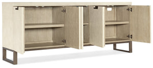 Hooker Furniture Cascade Server With Pebble Beach Lacquered Burlap Finish, Champagne Accents, Soft-Close Doors — Spacious 82" Storage 6120-75907-05