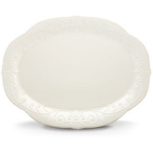 Lenox French Perle White 16" Oval Serving Platter White, WHITE STONEWARE 822957
