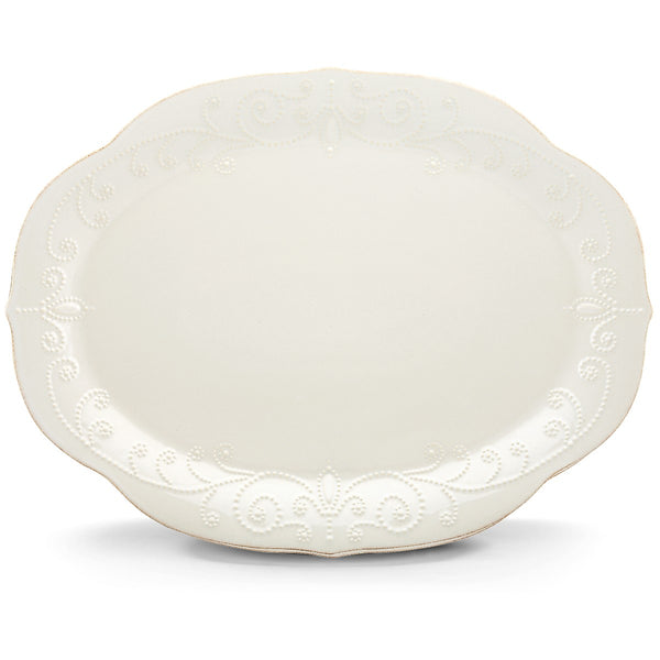 Lenox French Perle White 16" Oval Serving Platter White, WHITE STONEWARE 822957