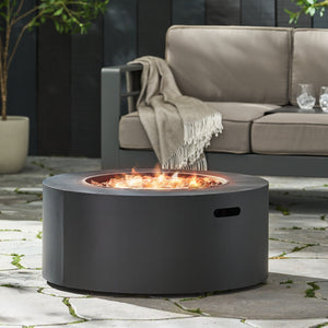 English Elm 32" Round Propane Fire Pit 40000 Btu Powder Coated Iron Outdoor Patio Centerpiece 67759.00DGRY-40K