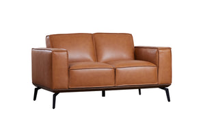 Porter Designs Porter Carina Luxe Top Grain Leather Loveseat In Rich Caramel With Espresso Wood Trim & Metal Legs Brown Leather 02-204-02-2780