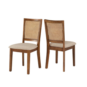 Homelegance By Top-Line Theordore Beige Linen Rattan Back Dining Chairs (Set of 2) Oak Rubberwood