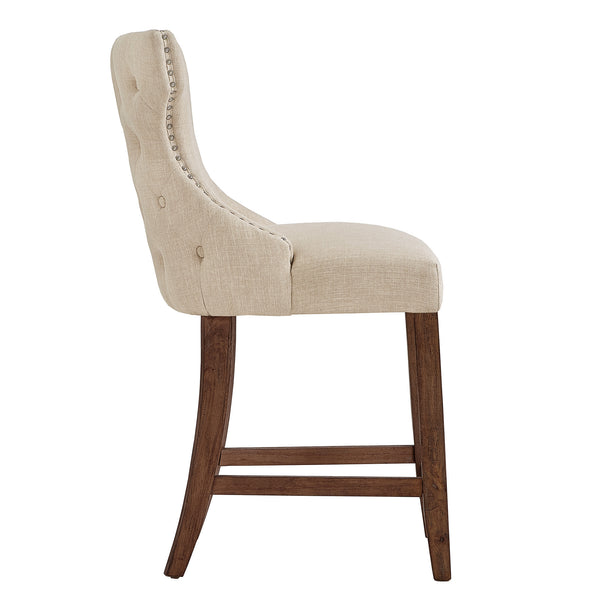 Homelegance By Top-Line Taron Nailhead Trim Linen Upholstered Stools (Set of 2) Brown Rubberwood