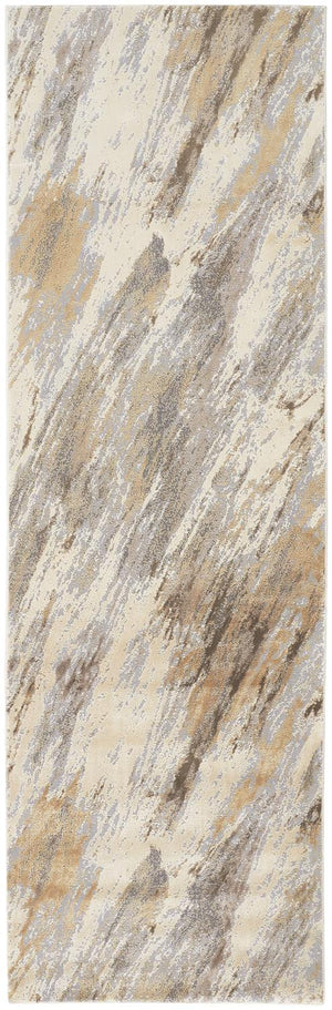 Feizy Rugs Parker Abstract Distressed Rug - Contemporary Viscose And Polyester Design For Modern Interiors Ivory,Tan,Brown Viscose,Polyester Prk3704fbgeblui68