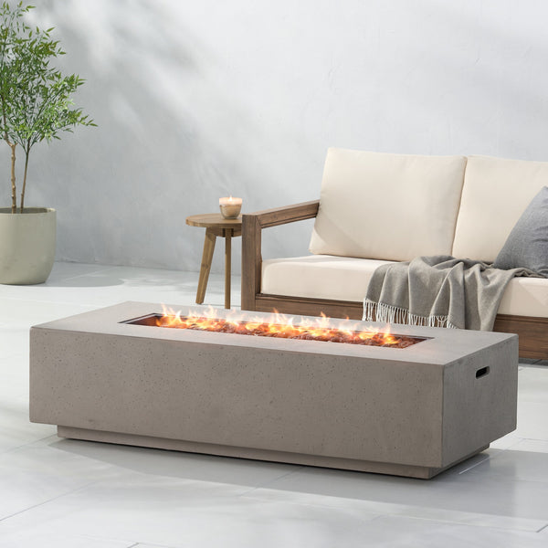 English Elm 50000 Btu Rectangular Mgo Concrete Propane Fire Table for Outdoor Patio Gatherings 59242.00WHI-50K_59243.00WHI
