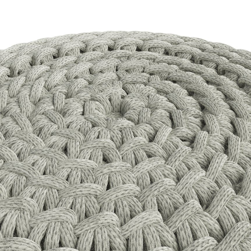 English Elm Nisi Round Knitted Outdoor/Indoor Pouf Light Grey — Handcrafted Recycled PET, Water & UV Resistant Seat (20" x 14") B136P159937