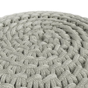 English Elm Nisi Round Knitted Outdoor/Indoor Pouf Light Grey — Handcrafted Recycled PET, Water & UV Resistant Seat (20" x 14") B136P159937