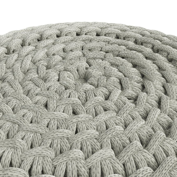 English Elm Nisi Round Knitted Outdoor/Indoor Pouf Light Grey — Handcrafted Recycled PET, Water & UV Resistant Seat (20" x 14") B136P159937