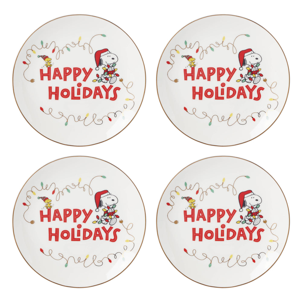 Lenox Snoopy Christmas Accent Plates, Set of 4 Multi, IVORY PORCELAIN 896321